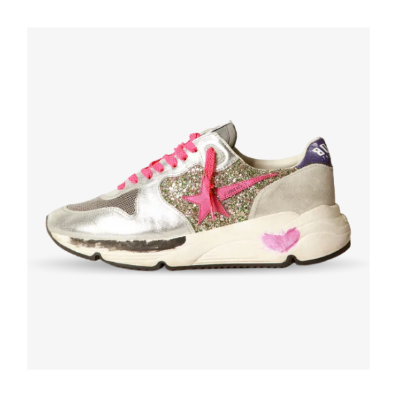 Golden Goose Running Sole con purpurina y Estrella 3D rosa