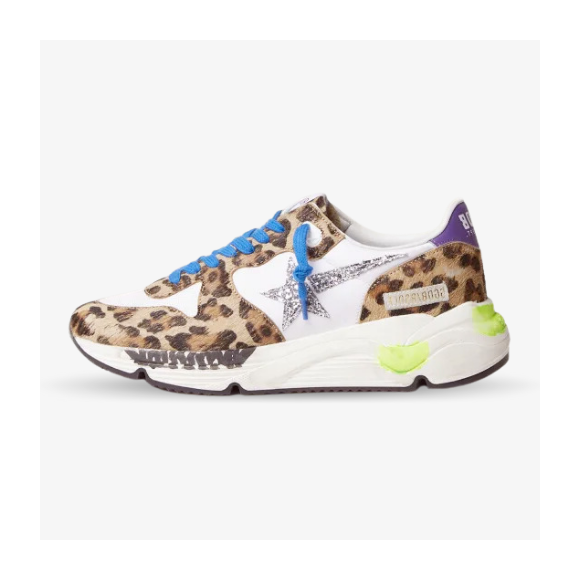 Golden Goose Running Sole Leopardo con Estrella de Purpurina Gris