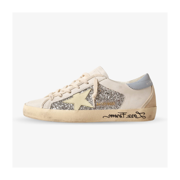 Golden Goose Superstar con Purpurina plateada y estrella de piel Amarilla