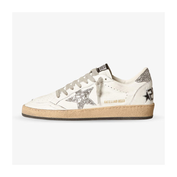 Golden Goose Ball Star con estrella Blanca y talón de purpurina