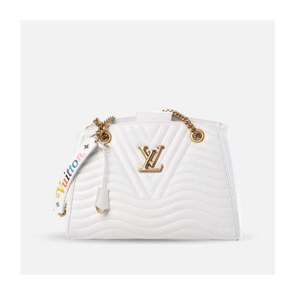 Bolso tote Louis Vuitton con cadena new wave de piel de becerro blanco