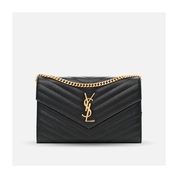 Bolso de mano Saint Laurent grain de poudre metalasse chevron monogram chain wallet negra