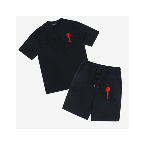 Conjunto Corto Trapstar Negro Logo T en Rojo