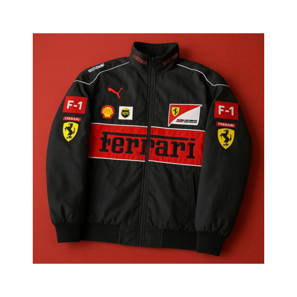 Chaqueta Formula 1 Bomber Vintage Ferrari Negra