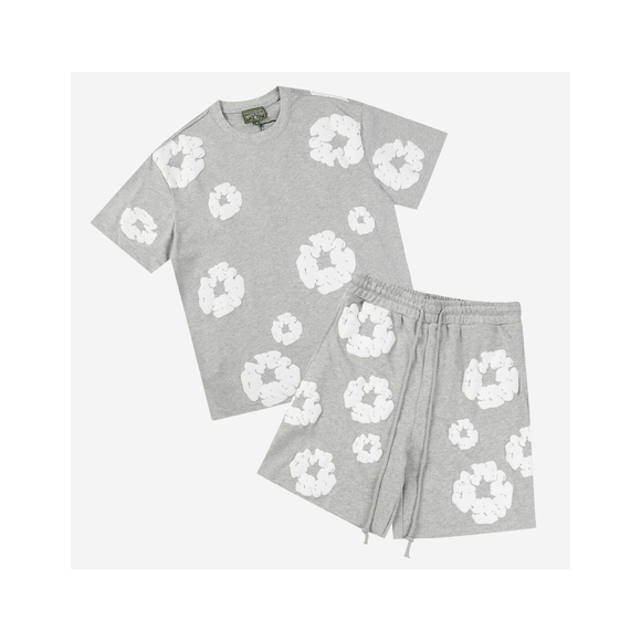 Conjunto Corto Denim Tears Gris y Blanco